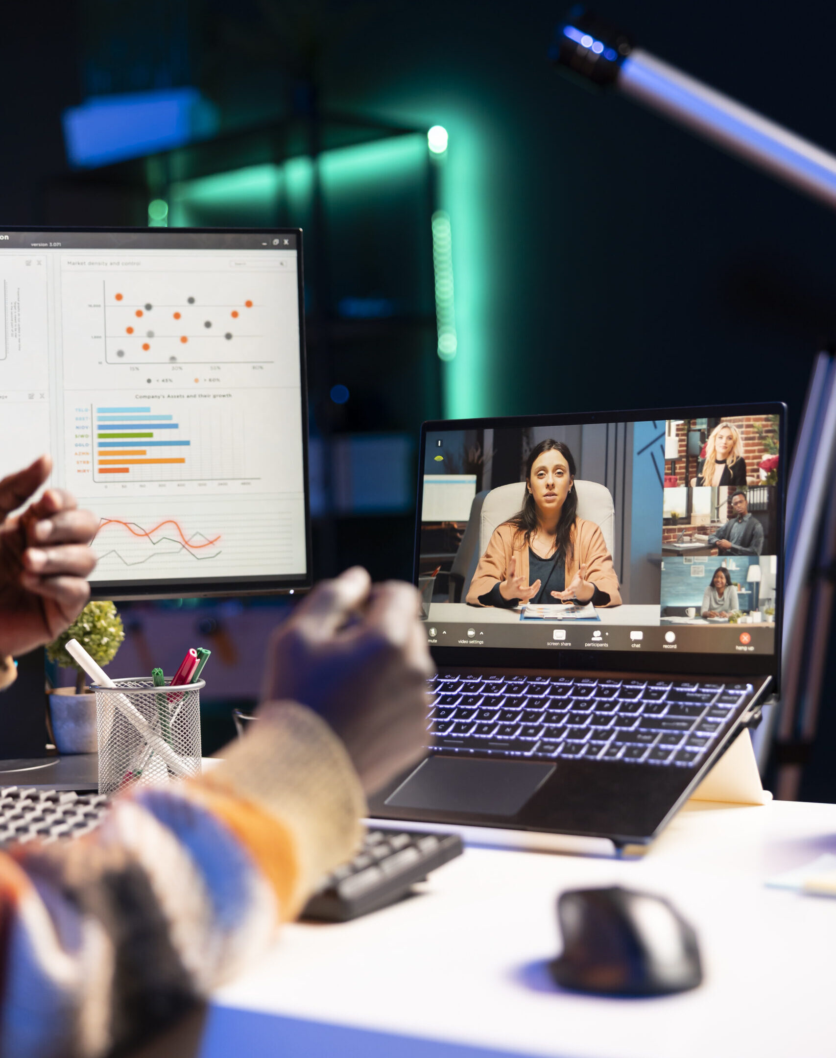 Black man using laptop to participate in online meetings